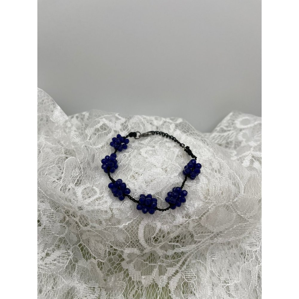Black w/ Blue Beaded Cluster Bracelet
